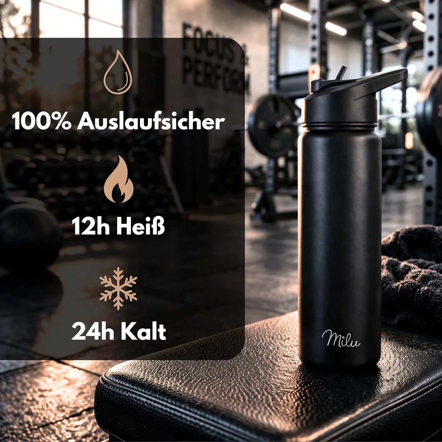 Milu Edelstahl Trinkflasche mit 3 Deckeln, auslaufsicher, isoliert, 500ml 750ml 1000ml (T7) - Image 4