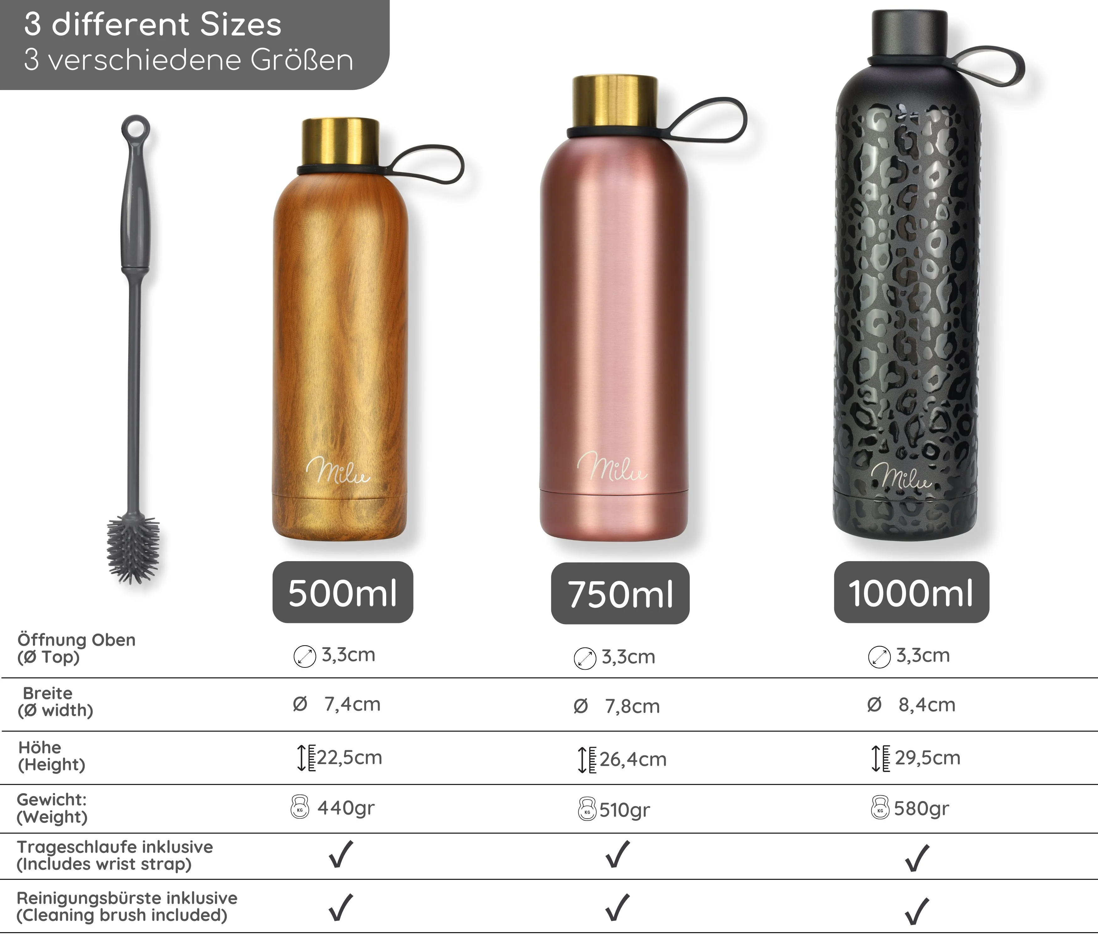 Milu isolierte, auslaufsichere Thermosflasche, Edelstahl (500 ml, 750 ml, 1000 ml) - Image 6