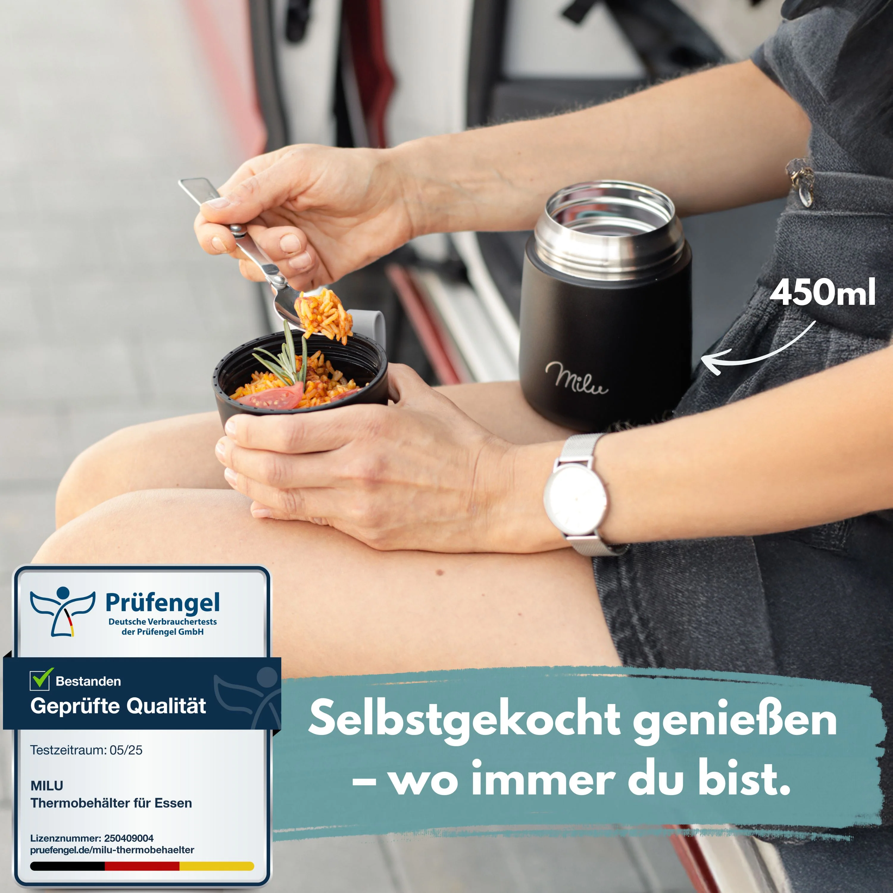 Outlet x Milu® Thermobehälter für Essen, mit Löffel, auslaufsicher, isoliert (450 ml, 650 ml, 800 ml) - Image 9