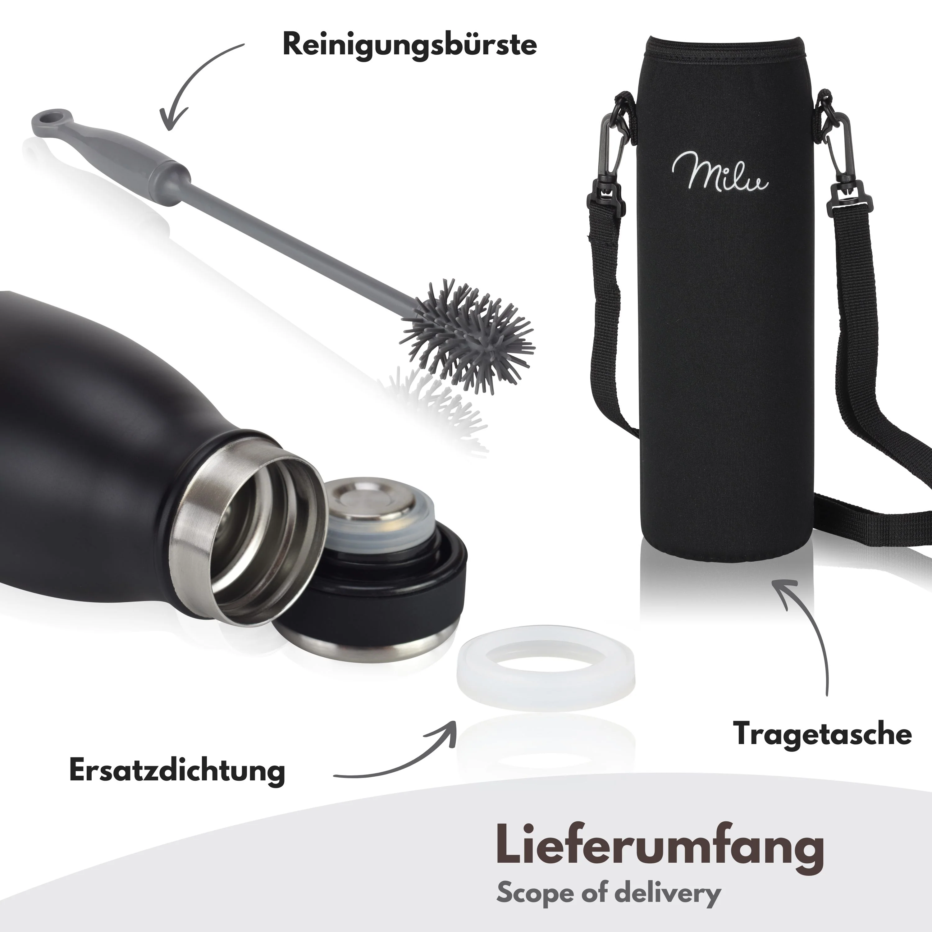 Milu Edelstahl Trinkflasche 350ml, 500ml, 750ml, 1L, 1500ml - Image 5