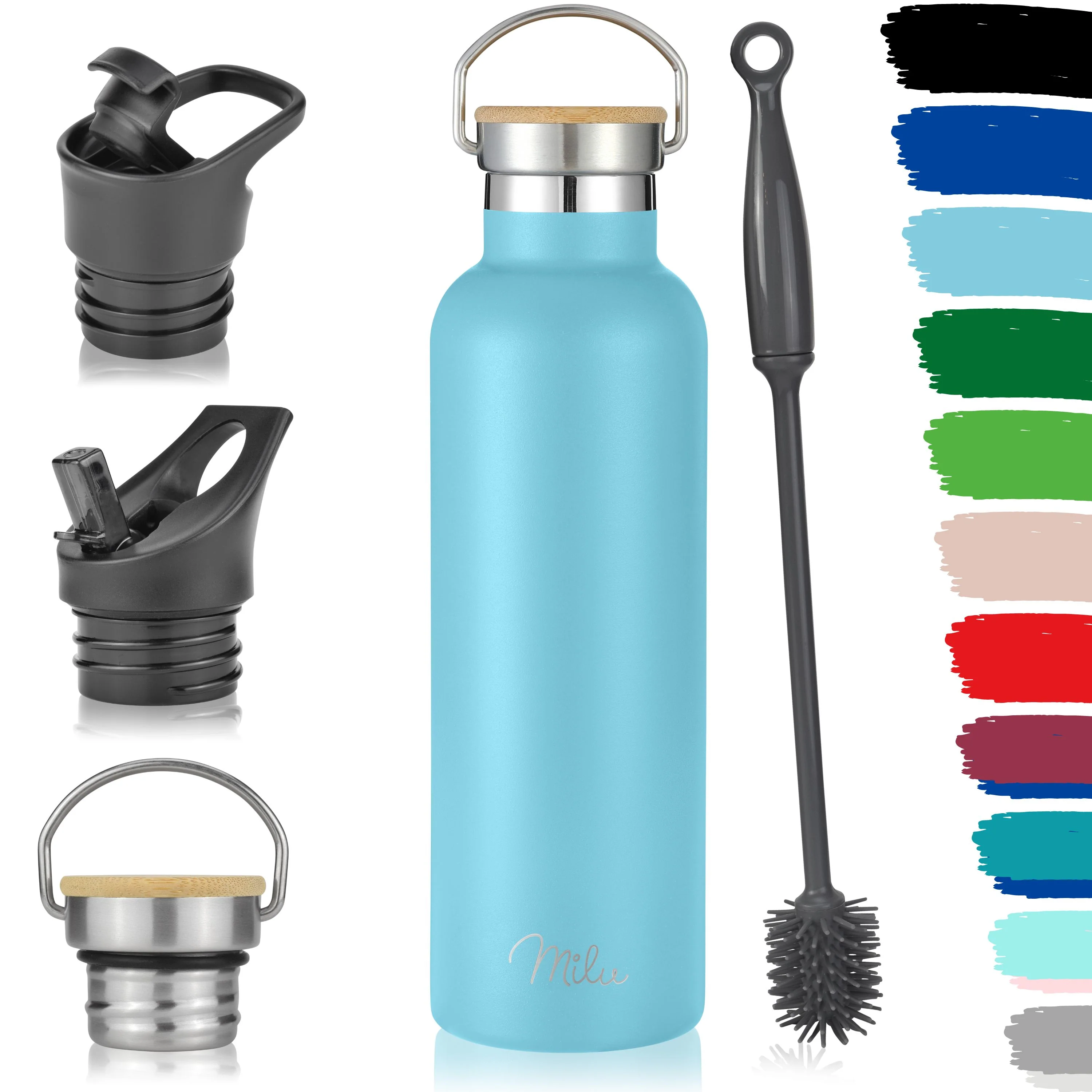 Outlet x Milu Edelstahl Trinkflasche mit 3 Deckeln, auslaufsicher, isoliert (350 ml 500 ml 750 ml 1000 ml) - Image 13