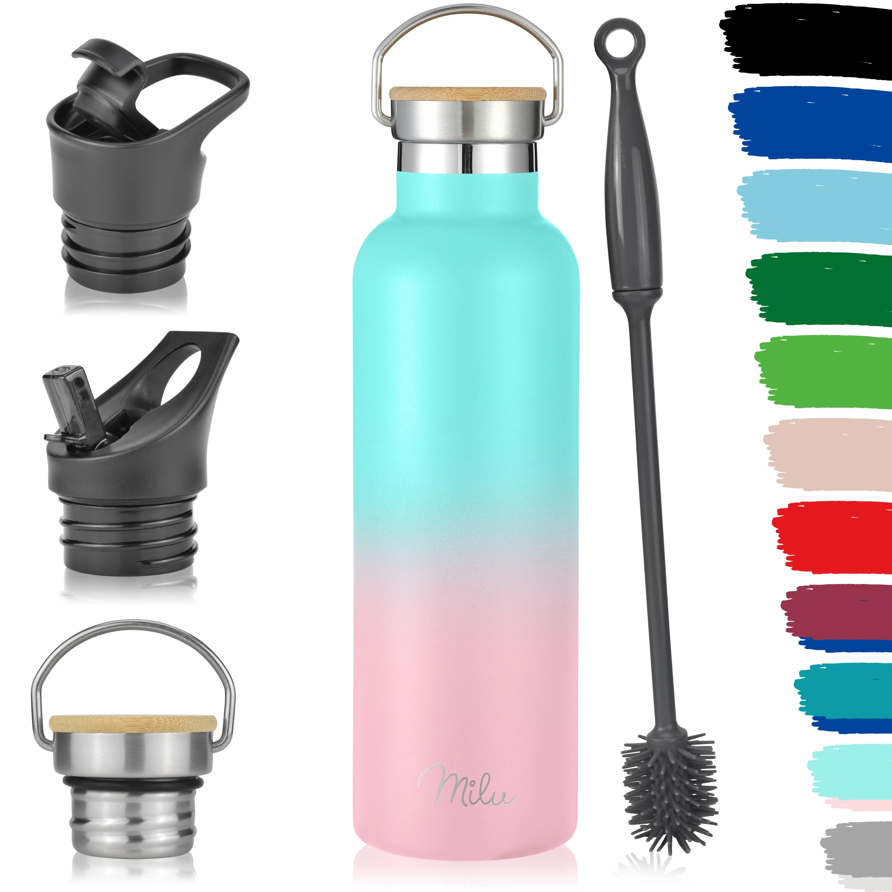 Outlet x Milu Edelstahl Trinkflasche mit 3 Deckeln, auslaufsicher, isoliert (350 ml 500 ml 750 ml 1000 ml) - Image 15