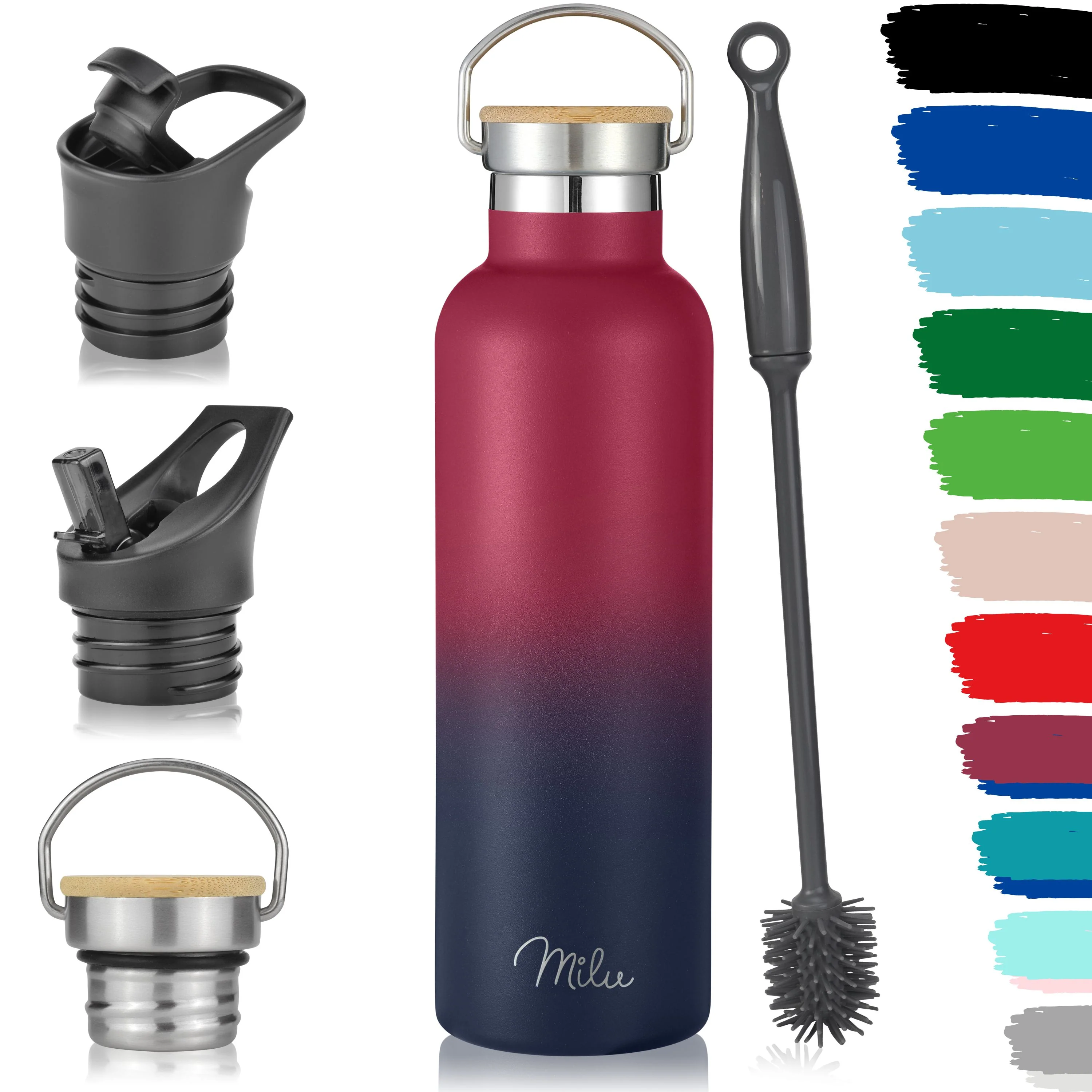 Outlet x Milu Edelstahl Trinkflasche mit 3 Deckeln, auslaufsicher, isoliert (350 ml 500 ml 750 ml 1000 ml) - Image 20