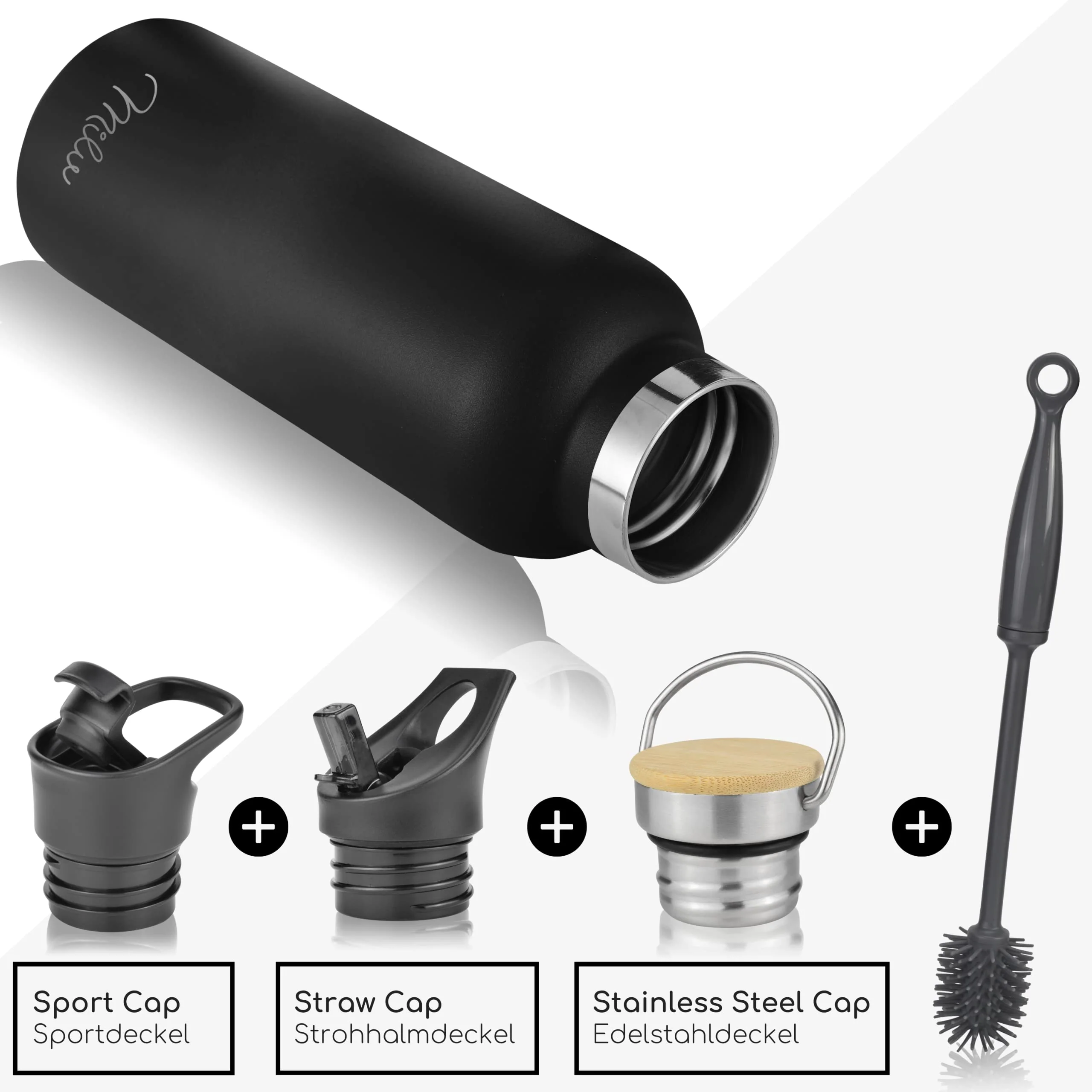 Outlet x Milu Edelstahl Trinkflasche mit 3 Deckeln, auslaufsicher, isoliert (350 ml 500 ml 750 ml 1000 ml) - Image 3