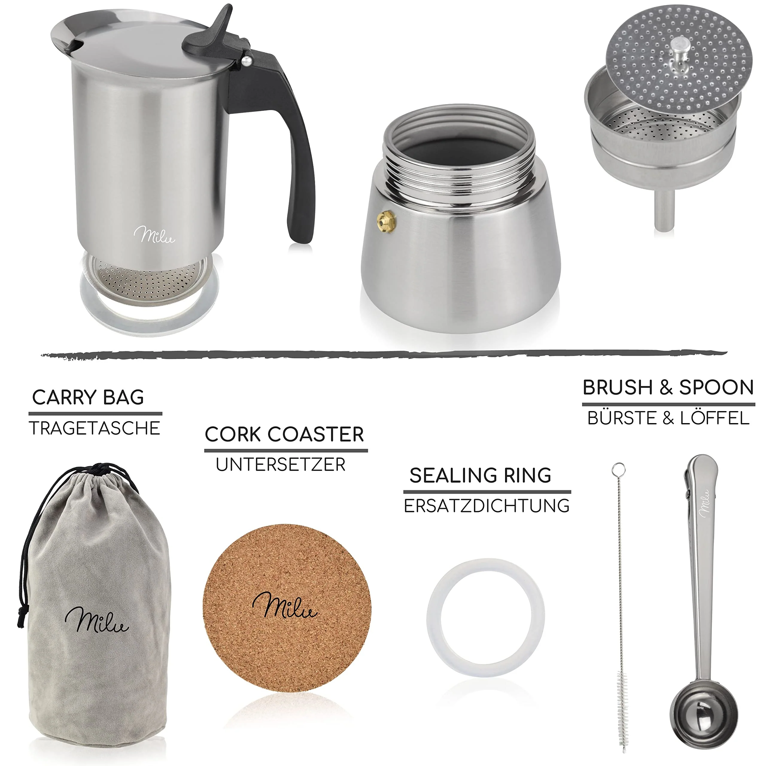 Milu Espressokocher Edelstahl Induktion (2, 3, 6 oder 9 cup) - Image 7