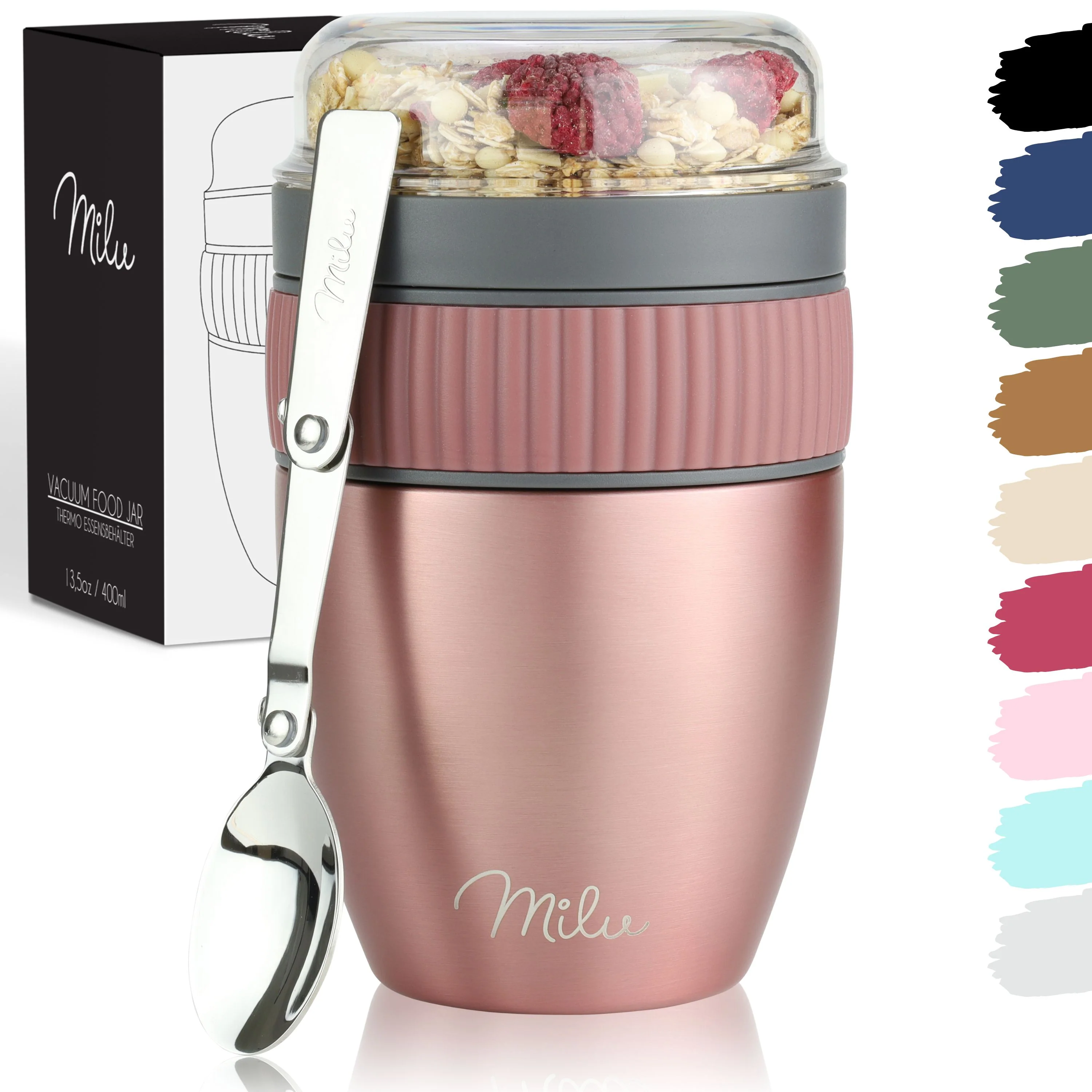 Outlet x Milu Müslibecher to go, isoliert, auslaufsicher, Edelstahl (400ml) - Image 13