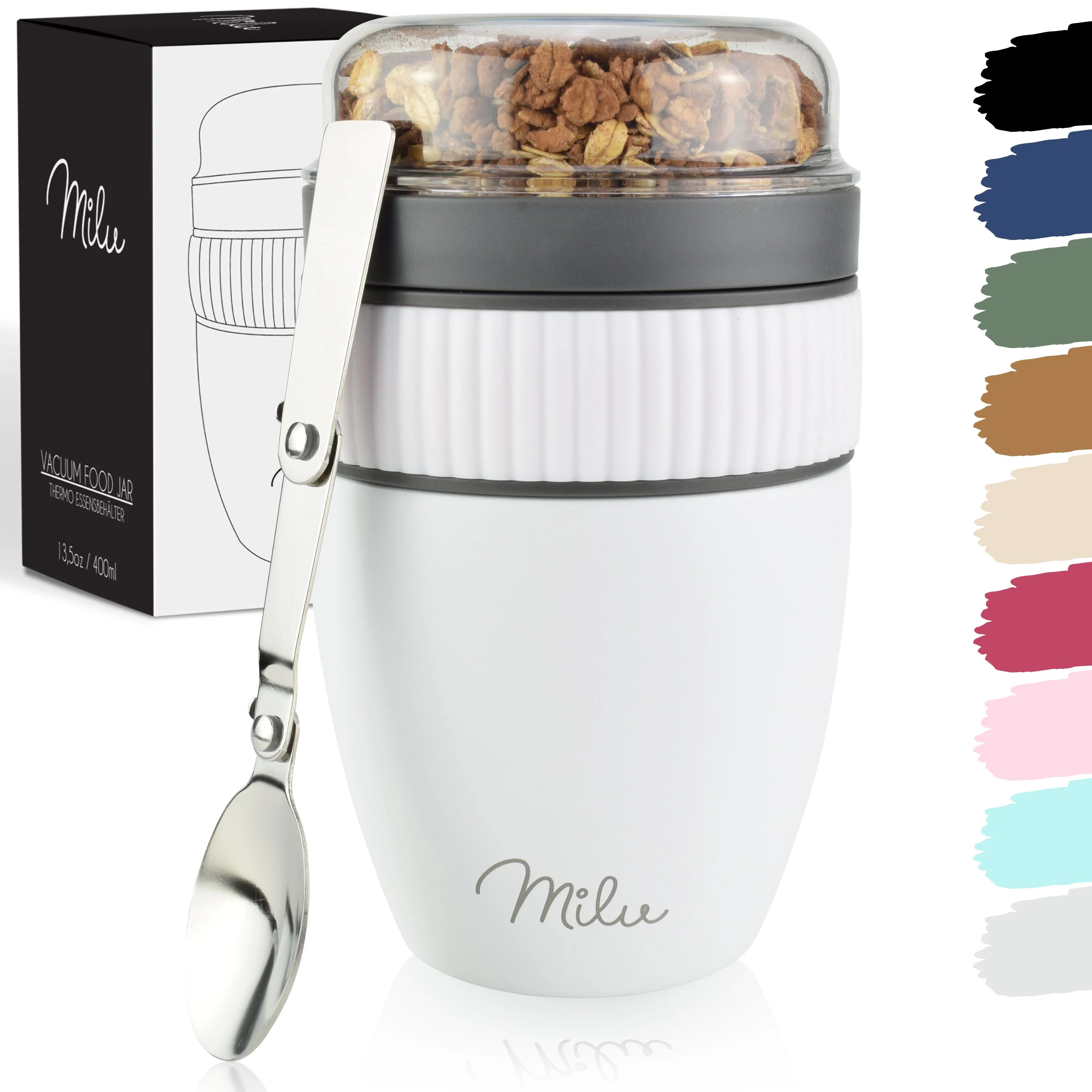 Outlet x Milu Müslibecher to go, isoliert, auslaufsicher, Edelstahl (400ml) - Image 16