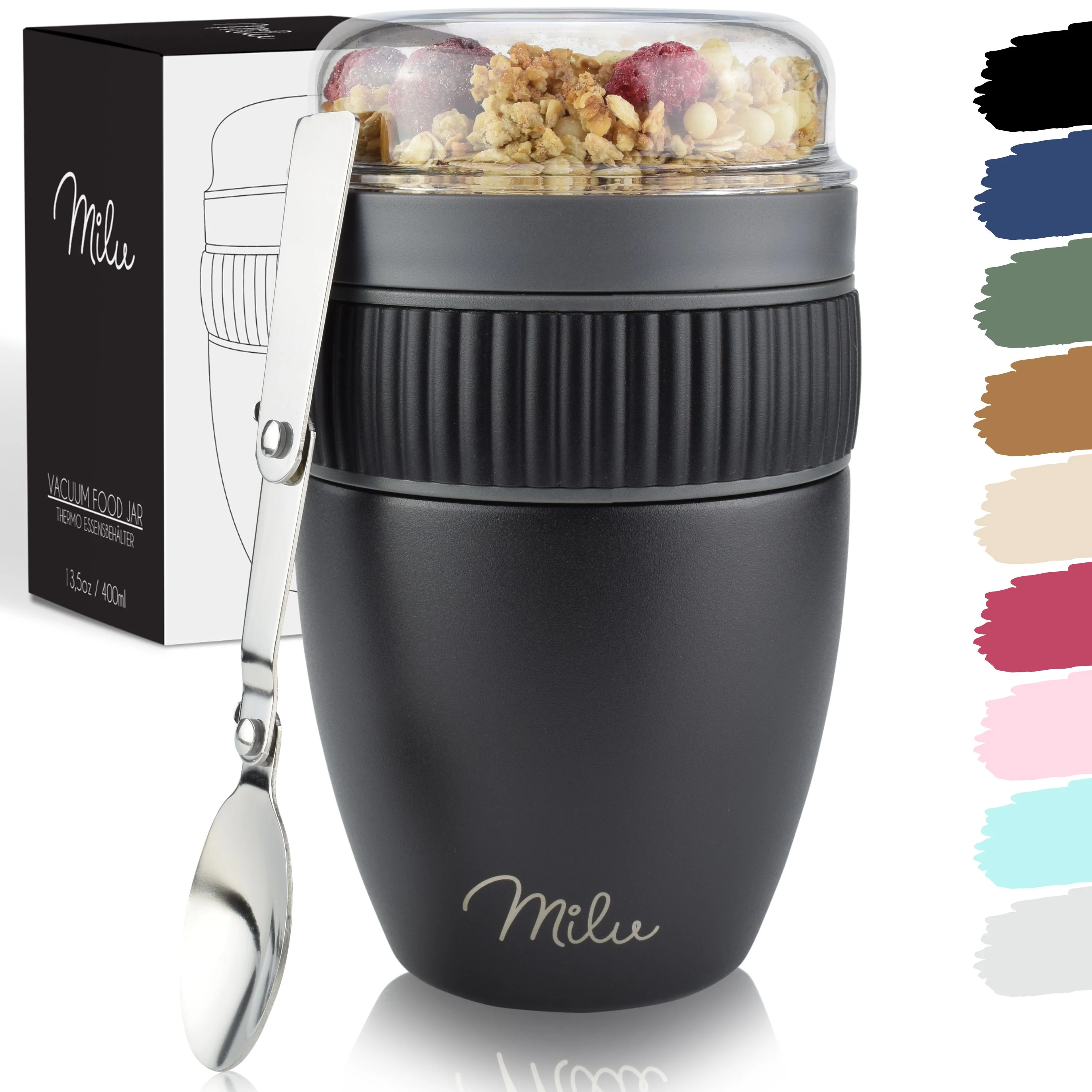 Outlet x Milu Müslibecher to go, isoliert, auslaufsicher, Edelstahl (400ml) - Image 17