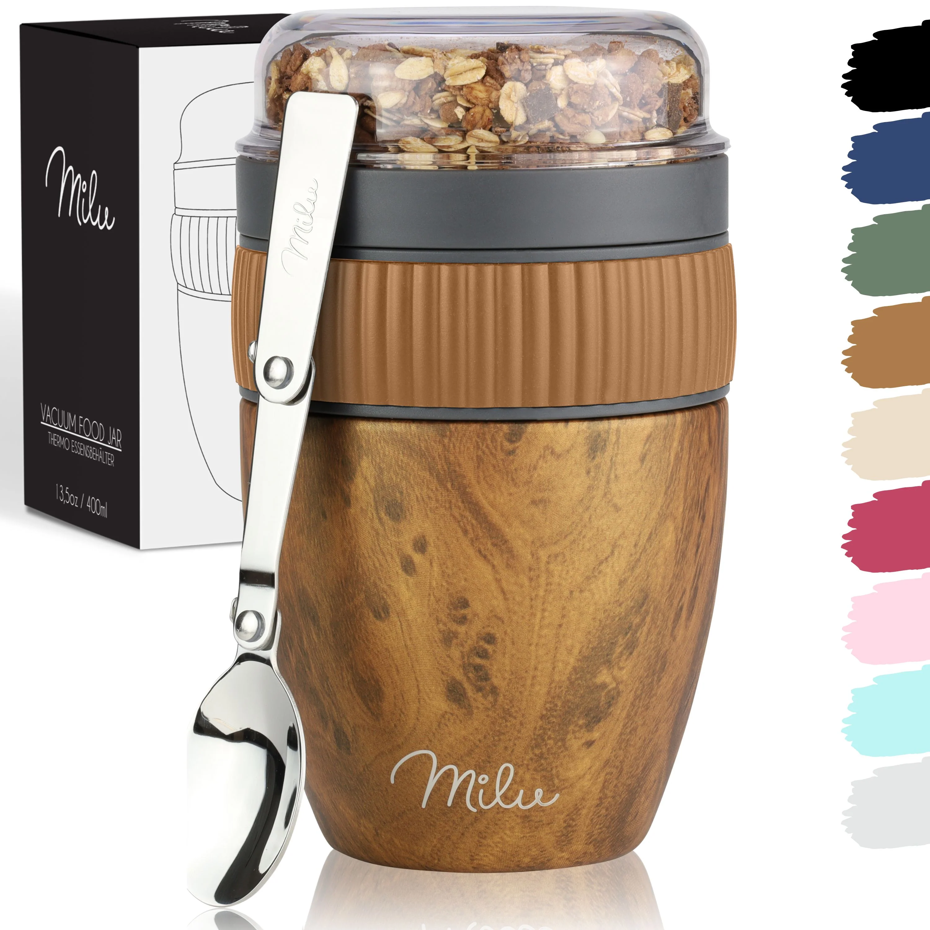 Outlet x Milu Müslibecher to go, isoliert, auslaufsicher, Edelstahl (400ml) - Image 9