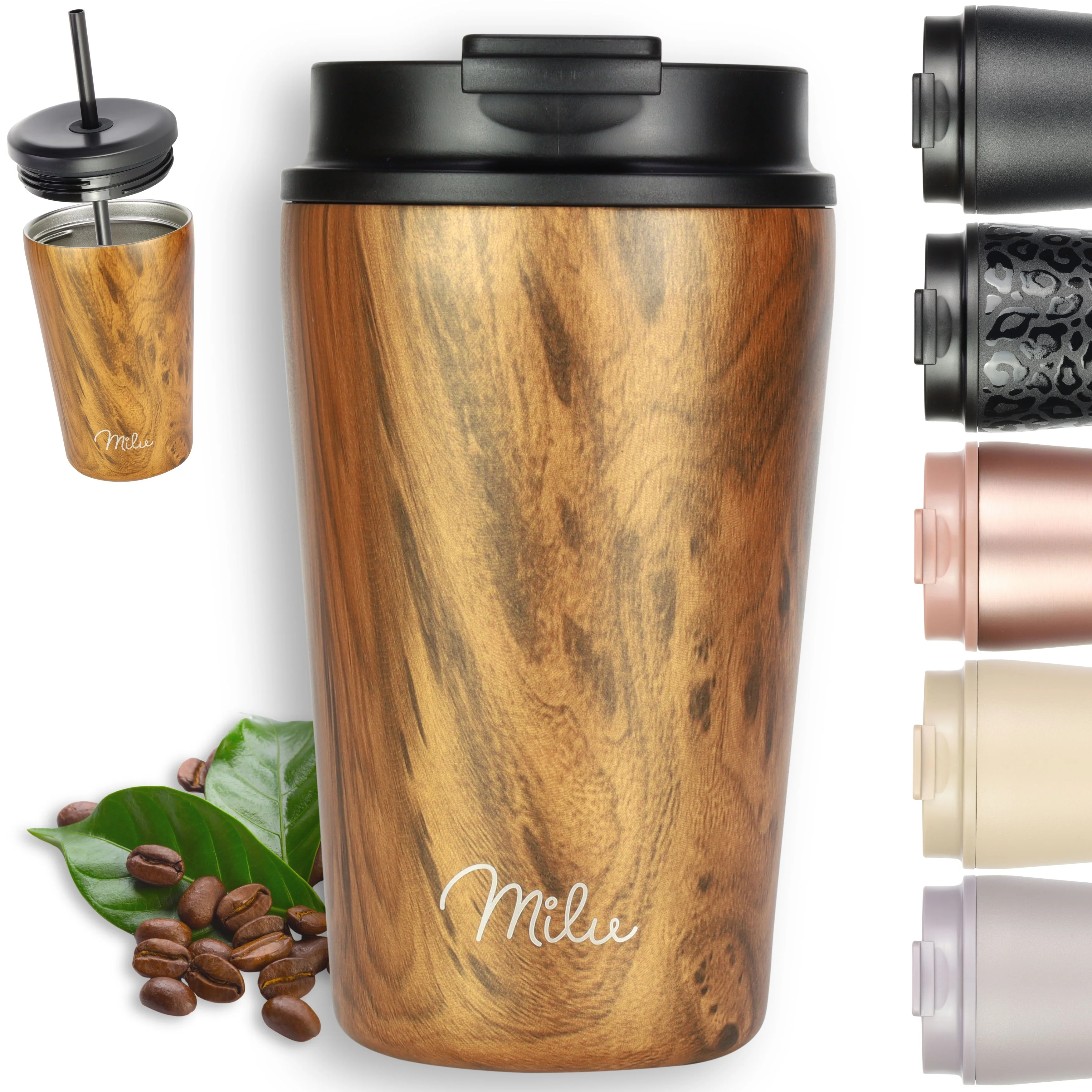 Outlet x Milu Thermobecher, auslaufsicher, isoliert, mit zwei Deckeln (300 ml, 400 ml, 500 ml) - Image 11