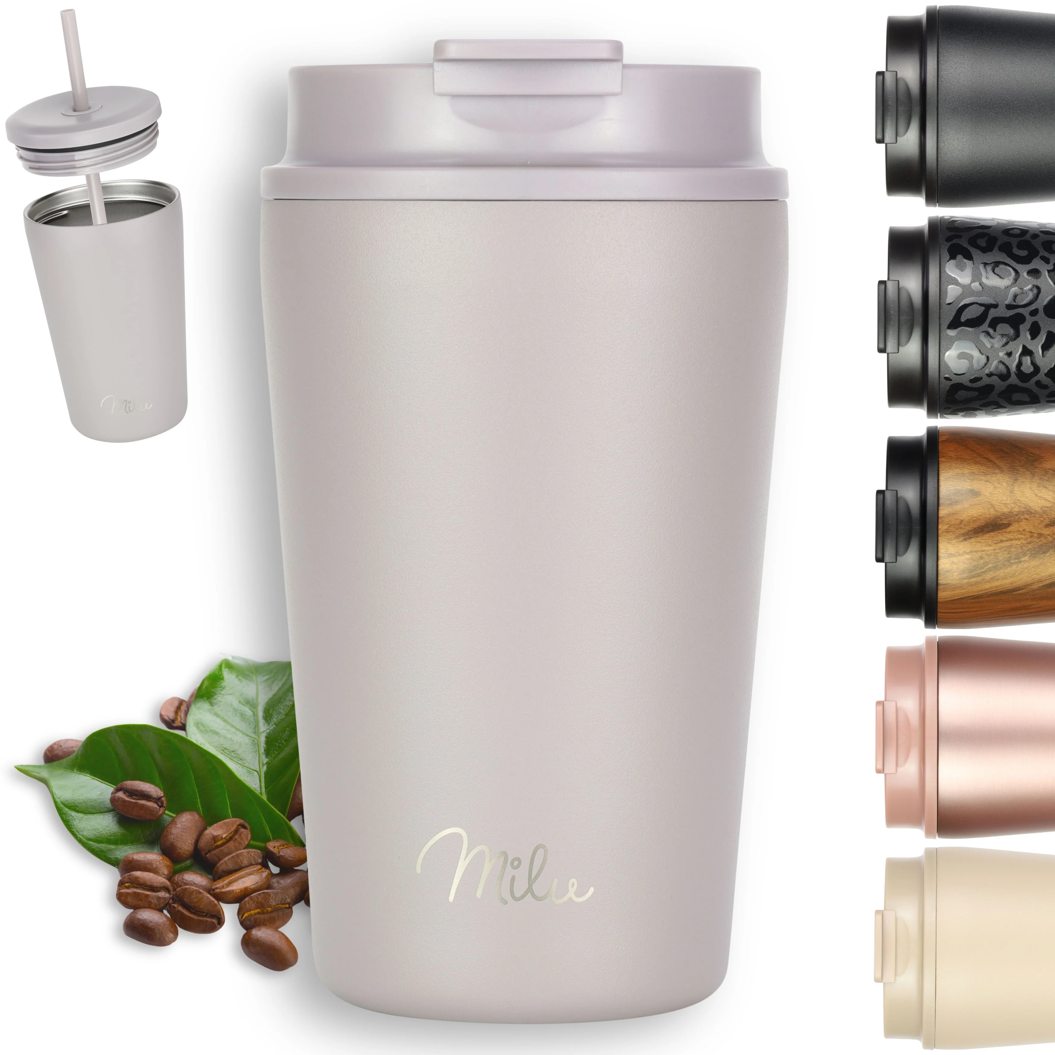 Outlet x Milu Thermobecher, auslaufsicher, isoliert, mit zwei Deckeln (300 ml, 400 ml, 500 ml) - Image 12