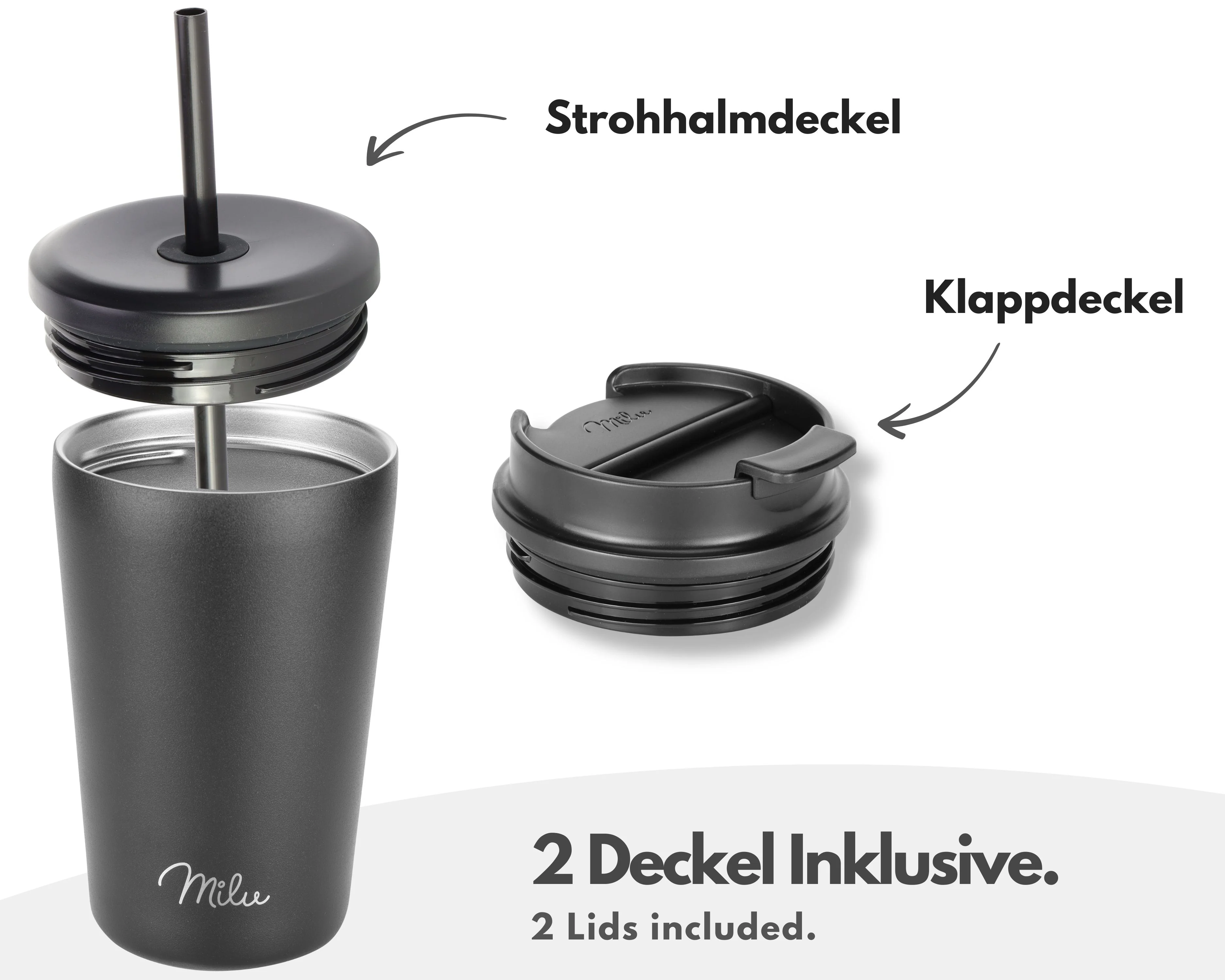 Outlet x Milu Thermobecher, auslaufsicher, isoliert, mit zwei Deckeln (300 ml, 400 ml, 500 ml) - Image 3