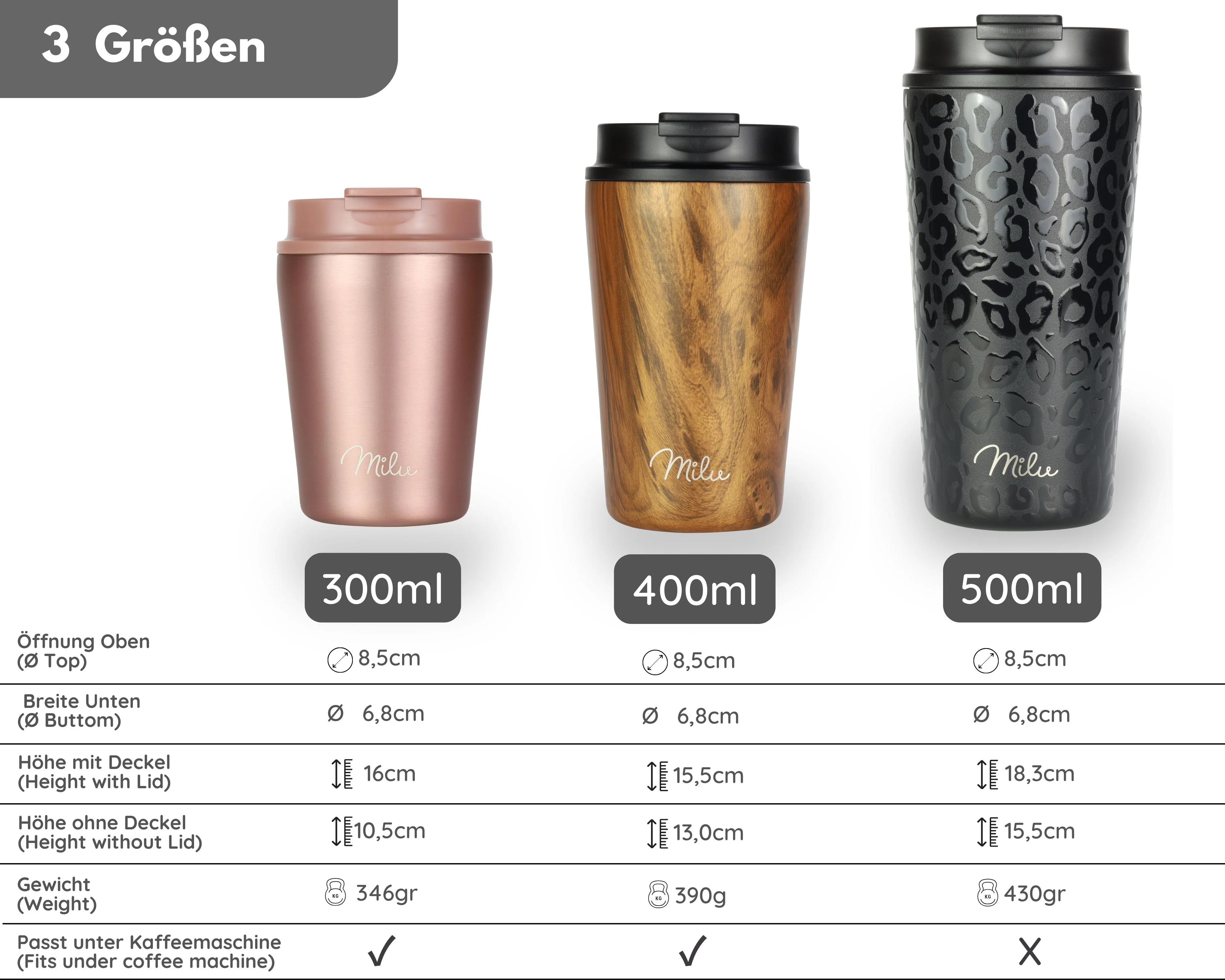 Outlet x Milu Thermobecher, auslaufsicher, isoliert, mit zwei Deckeln (300 ml, 400 ml, 500 ml) - Image 5