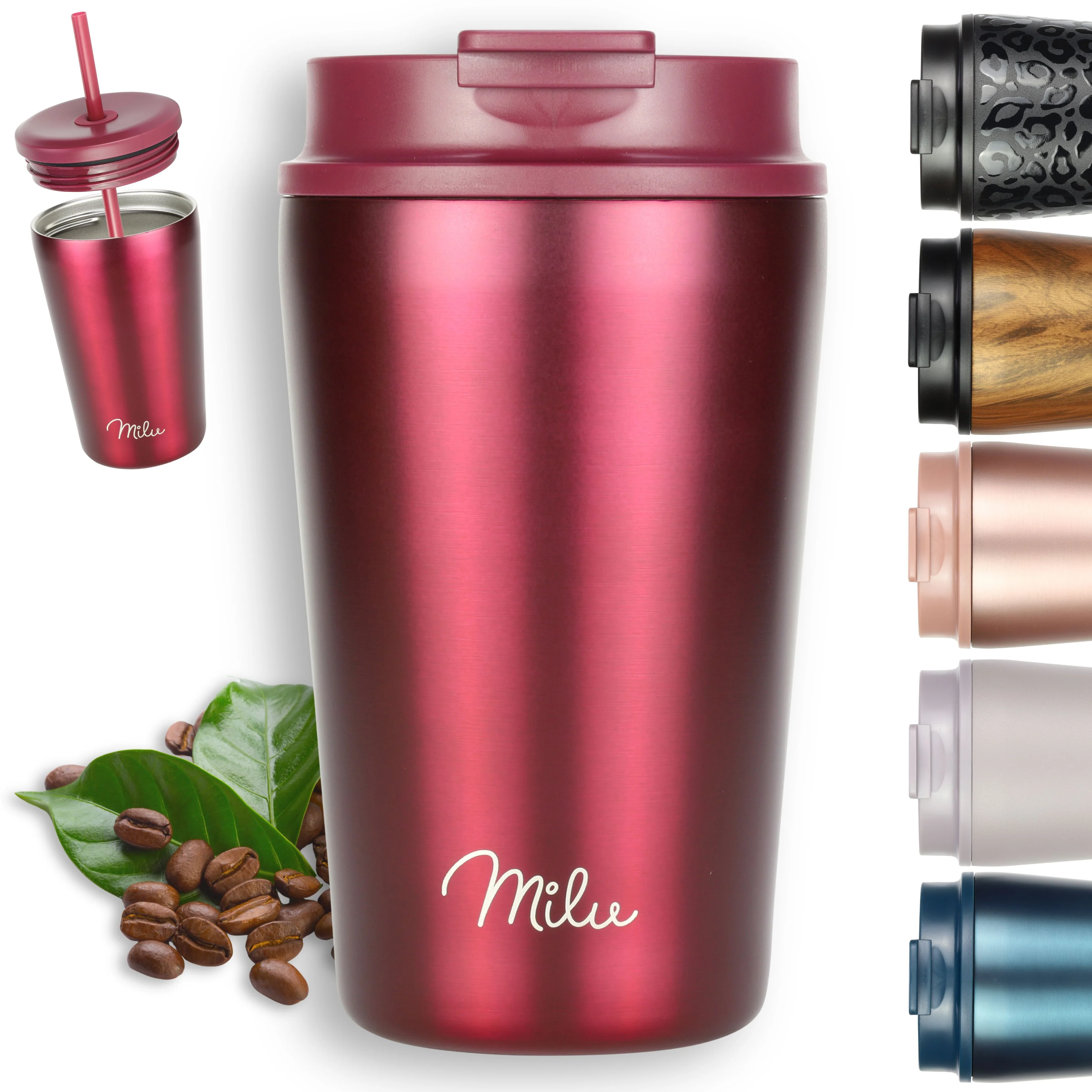 Outlet x Milu Thermobecher, auslaufsicher, isoliert, mit zwei Deckeln (300 ml, 400 ml, 500 ml) - Image 9